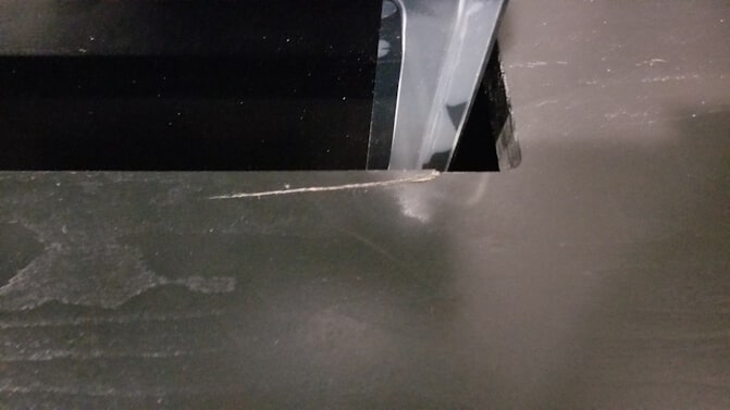 Picture of the damage TV console in the new Keystone Montana RV.