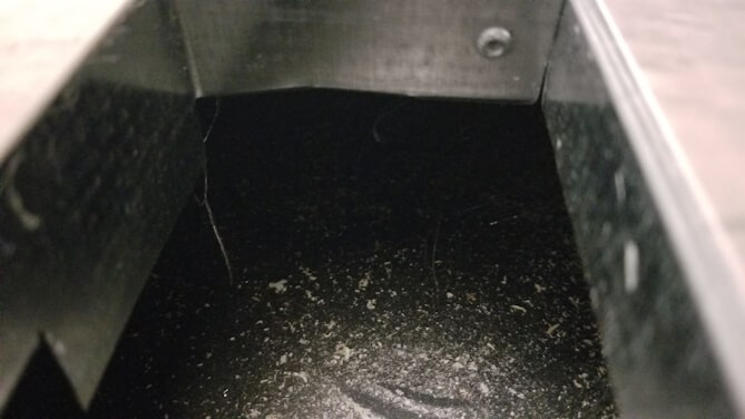 Picture of dirty heat register ducts in the new Keystone Montana RV.